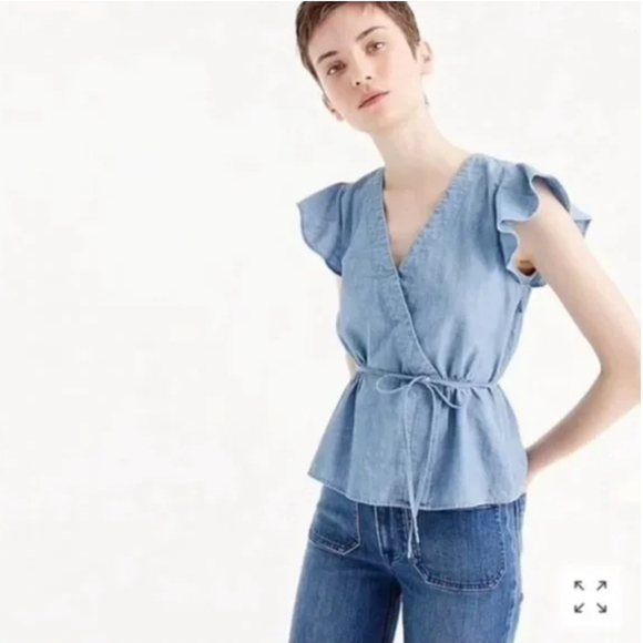 No Brand Tops - J Crew Chambray Wrap Top